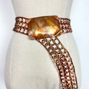 HAND LOOPED 1980’s 80s Vintage Mesh Chain Copper & Brass Belt S M L up to 39w